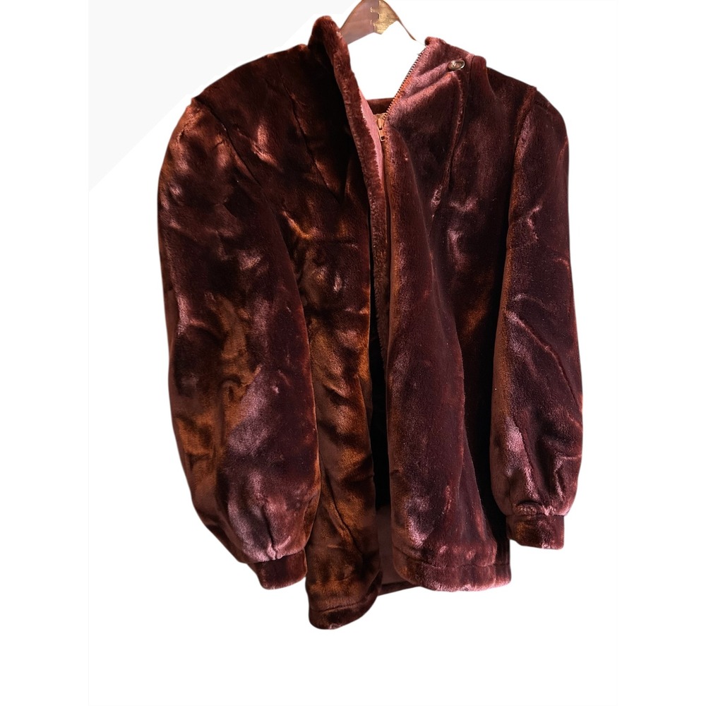 Jordache Brown Faux Fur Hooded Zip Up Jacket Size 11-12